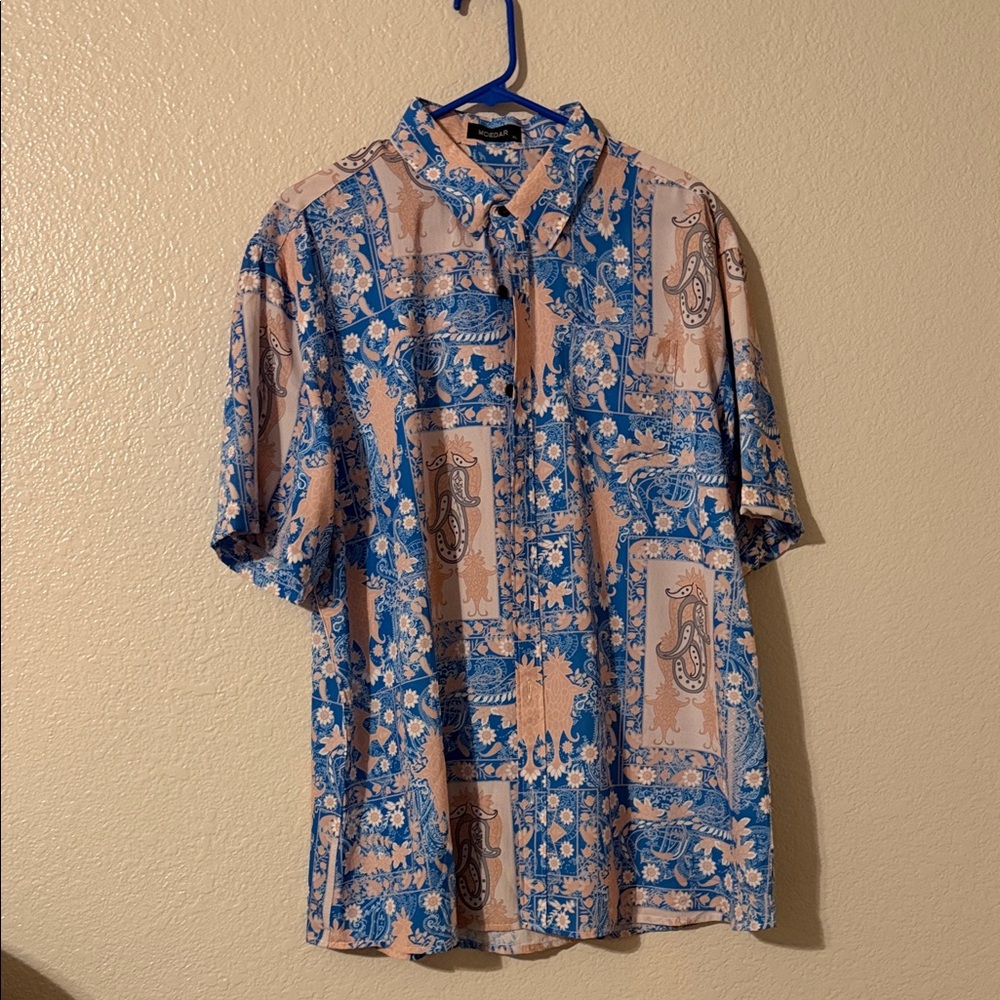 Men's Blue and Tan Paisley Shirt